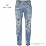 Women Denim Jeans with Sparkling Rhinestone Embellishments