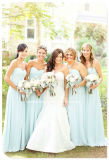 Sky Blue Party Prom Gowns Strapless Long Chiffon Bridesmaid Dress Yao180