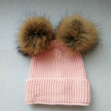 Wholesale Knitted Pure Cashmere Raccoon Fur Pompom Beanie Hats