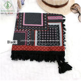 Fashion National Style Printed Geometric Puzzles with Tassel Square Scarf