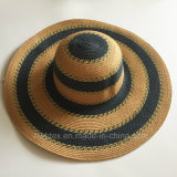 Fashion Big Women Summer Hat Sun Wide Brim Paper Straw Hat with Round Stripe (HW061)