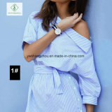 Hot Sell Fashion One-Shoulder Elegant Blue Striped Women Shirt Dress