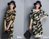 Korean O-Neck Camouflage Sweater Hoodies Knitting Dress