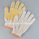 Knitted Breathable Natural Cotton Yellow PVC Dotted Gloves
