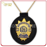 Custom Gold Plating Metal Security Badge with Genuine Leather Holder