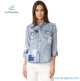 New Style Long Sleeve Faded Old Lady Jeans Shirt with Light Color by Fly Jeans