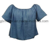 Ladies' 100% Cotton Denim Short Sleeve Shirt Wh1024