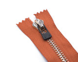 Metal Zipper with Orange Color Tape and Rubber Puller/Shiny Silver Teeth/Top Quality