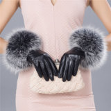 Lady Fashion Real Fur Cuff Sheepskin Leather Dress Gloves