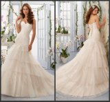 Sweetheart A-Line Bridal Dresses Pink Lace Tiered Tulle Wedding Gown Bl5405