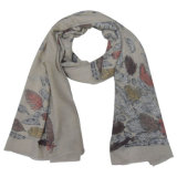 Lady Fashion Leaves Printed Polyester Voile Scarf (YKY4207)