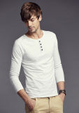 Fashion Clothes Plain Long Sleeve Men's Button Collar T Shirt