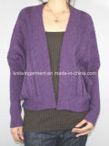 Women V Neck Long Sleeve Cardigan Sweater by Knitting (12AW-269)