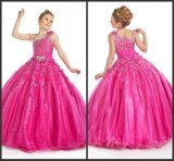 New Design Girls Pageant Prom Ball Gown Asymmetrical Sweep Train Applique Beaded Crystal Ruffle Organza Pageant Dresses for Girls N83