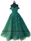 Luxury Strapless Hand-Applique Lace Ball Gown Evening Dress Wedding Dress