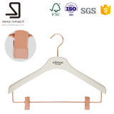High Quality Mat White Lotus Wood Garment Hanger with Gold Hook and Clips