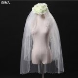 Cheap Short Beading Edge Veils Soft Tulle Bridal Wedding Veil