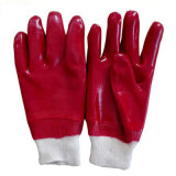 Red PVC Safety Working Gloves with Knitted Wrist