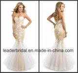 Gold Lining White Lace Evening Dress Mermaid Fashion Prom Gown Ld11558