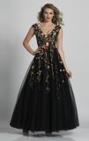Sleeveless Black Floral Ball Gowns Colorful Long Prom Evening Dresses Z7007