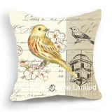 Decorative Square Bird Design Decor Fabric Cushion W/Filling