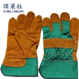 Short Yellow Cow Welding Leather Gloves with Green Cotton Back