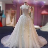 2018 High-End Beading off Shoulder Bridal Wedding Gown Long Train
