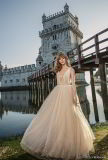 V-Neckline Bridal Ball Gowns Champagne Tulle Pearls Prom Party Quinceanera Dresses Z5071