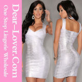 New Fashion Silver Foil Print Cheap Bodycon Club Bandage Dress