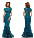 Teal Blue Lace Prom Dresses Sheath Evening Gowns B658