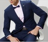 2017 Men's Navy Blue Woolen Checked Suit Fashion