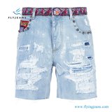 Ladies Distressed Ripped Embroidered Denim Shorts