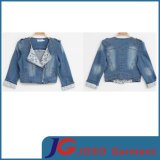 Lace Cuff Long Sleeve Zipper Closering Girl Denim Jacket (JC4076)