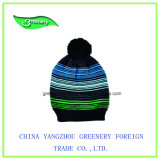 2017 New Design Striped Knit Hat with Ball