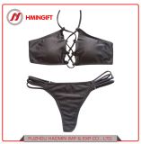 Multi-Line Printed Halter Neck Multi-Rope Split Bikini Sexy Ladies' Tankinis Swimsuit