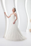 Customized Pleat Sweetheart Neckline Lace Appliqued Bridal Dress Wedding Gown