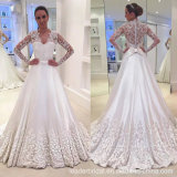Long Sleeves Bridal Gowns Lace Satin A-Line Wedding Dress M2872