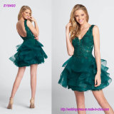 Nifty Short Ruffle Skirt Features a Beaded Applique Bodice Prom Dress