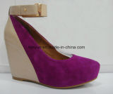 Lady High-Heel Wedge Cow Suede and Genuine Leather Pump Shoe