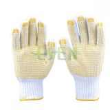Knitted Cotton Gloves with Yellow PVC Dots Palm Sides (D16-H2)