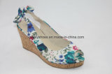 Cloth Upper Flora Wedge Footwear High Heels Sandal for Lady
