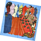 Lady Fashion Printed Square Twill Silk Scarf (HC056-1)