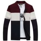 Men's Acrylic and Polyester Blended Zip Down Stripe Sweater