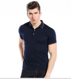 High Texture 100 Cotton Slim Fit Yarn Dye Collar Plain Blue Polo Shirts