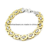 Gold and Silver Stainless Steel Flat Link Chain Bracelet for Men Jewelry