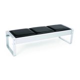 3 Seater Public Metal Bench with Black PU Cushion Seat Padding