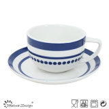 8oz Porcelain Cup and Saucer with Elegant Blue Decal