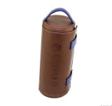 Round Brown Leather Wine Carrying Gift Box