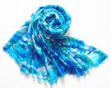 Beach Style Customized Blue Printing Viscose Lady Scarf (HWBVS054)