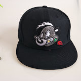 Black 6 Panel Cotton 3D Embroidery Snapback Cap Flat Brim Hat